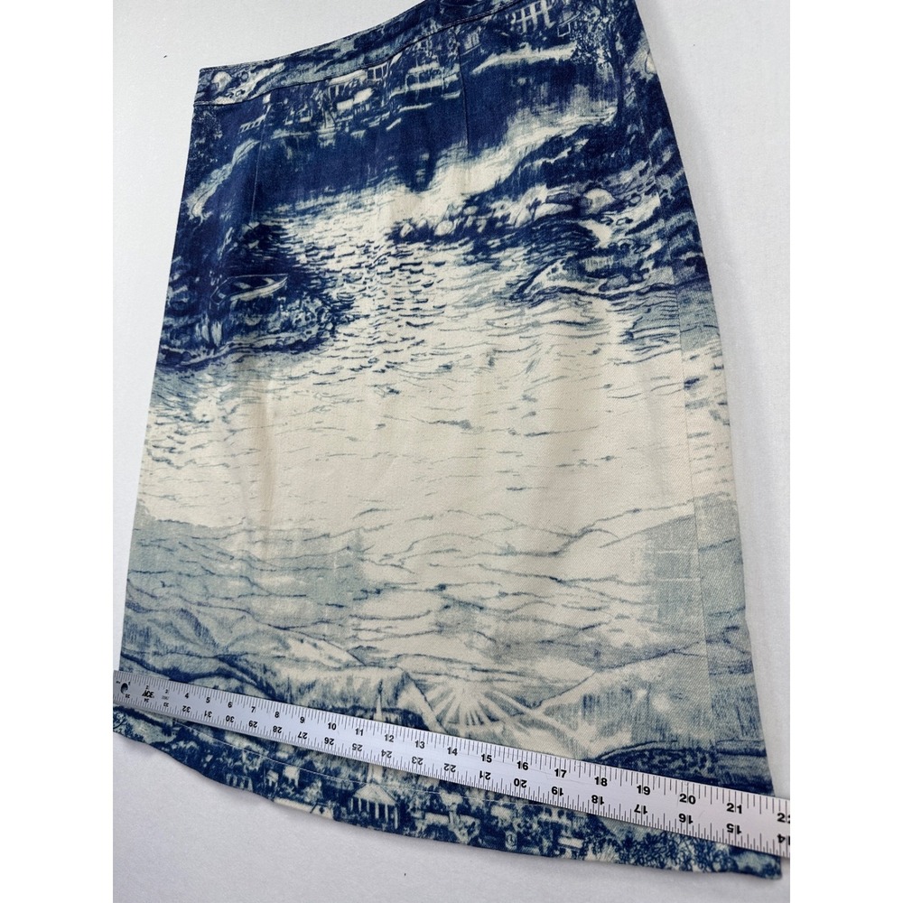 Anthropologie French Toile Landscape Pencil Skirt Sz 6 Blue White Coastal Scenic - Picture 6 of 9
